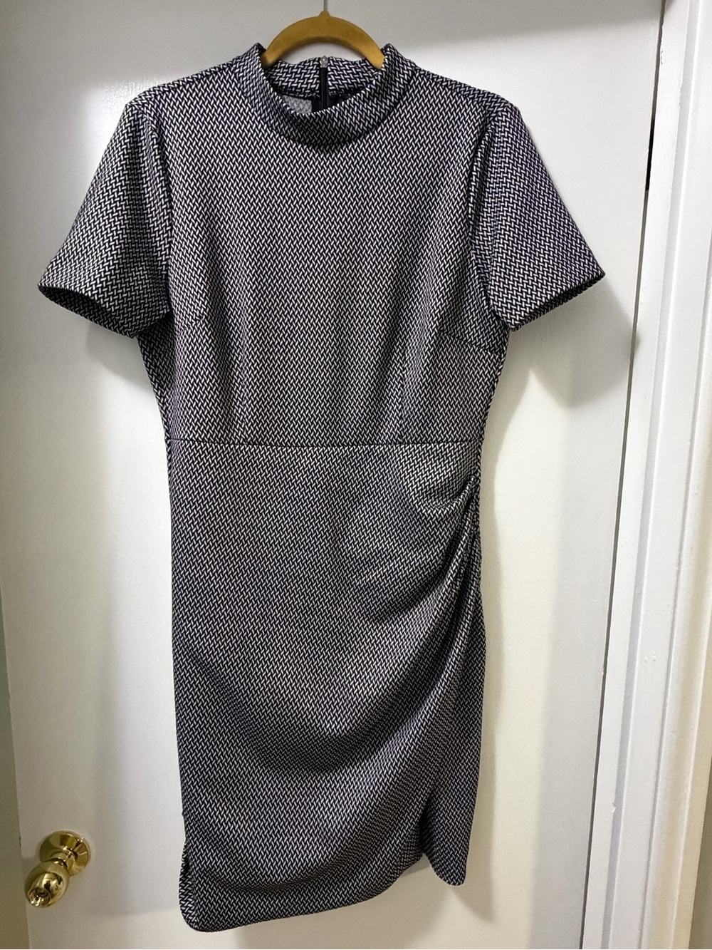 Classic Black and White Mock-Neck Sheath Dress